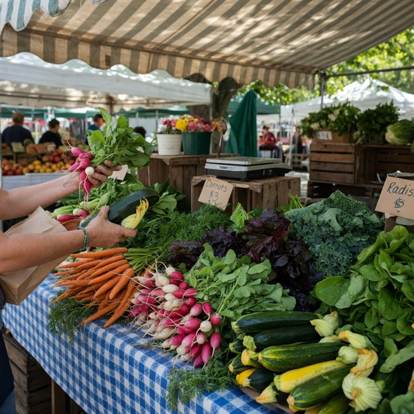 A shopper choosing fresh produce